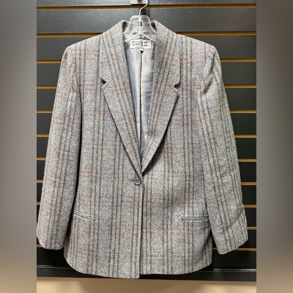 Vintage Wool Herringbone Blazer S.B. II Austria Gray 11/12